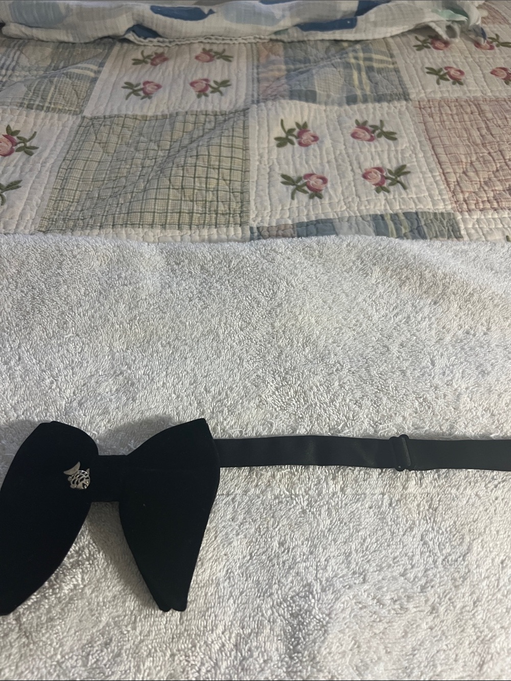 Tytus Elegant Bow tie Black Velvet with Silver fish emerald Accent - Picture 2 of 4